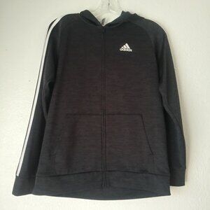 Adidas boy's size L (14-16) dark gray and white zip up hoodie jacket